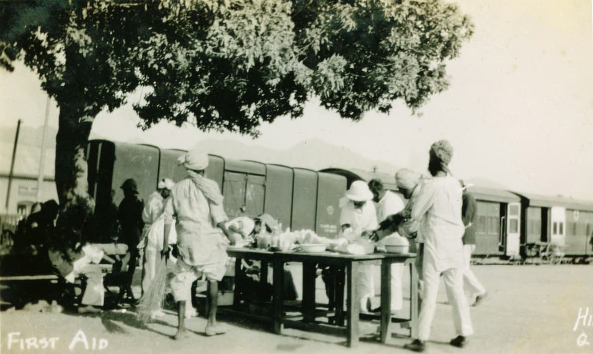 "A First Aid unit was set up at the railway station." First aid medical camps were set up near the railway station to…