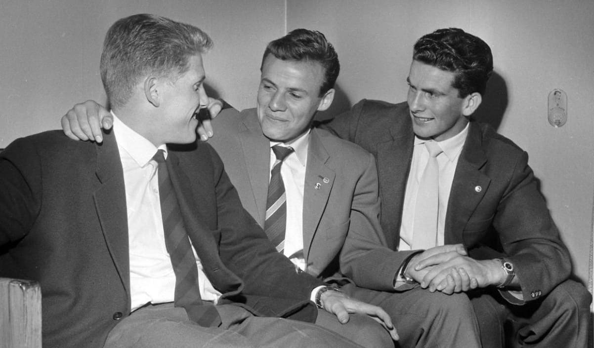 Left-right: John Danielsen, Harald Nielsen and Tommy Troelsen after a match against Norway.