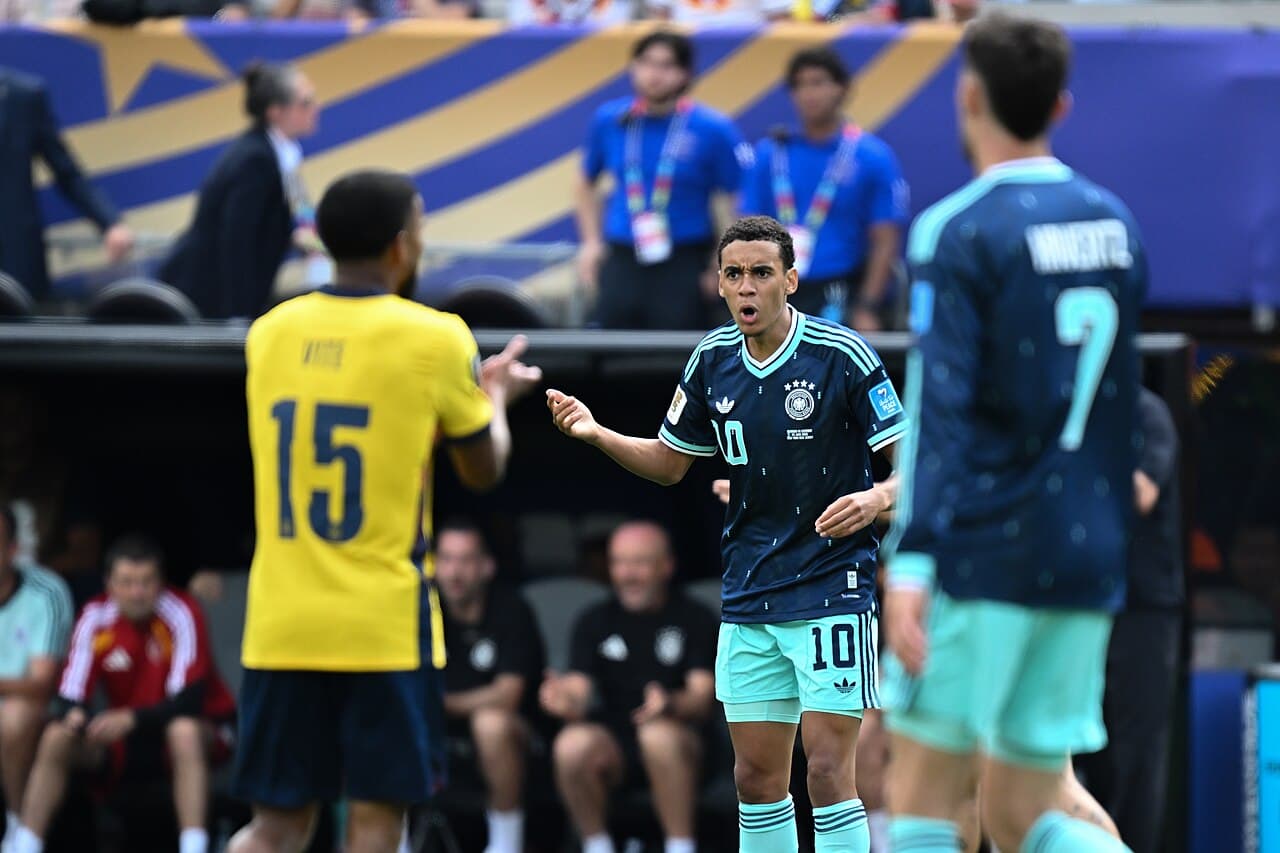 EAST RUTHERFORD, UNITED STATES - June 25: Jamal Musiala #10 of Germany during the FIFA World Cup 2026 Group E match…