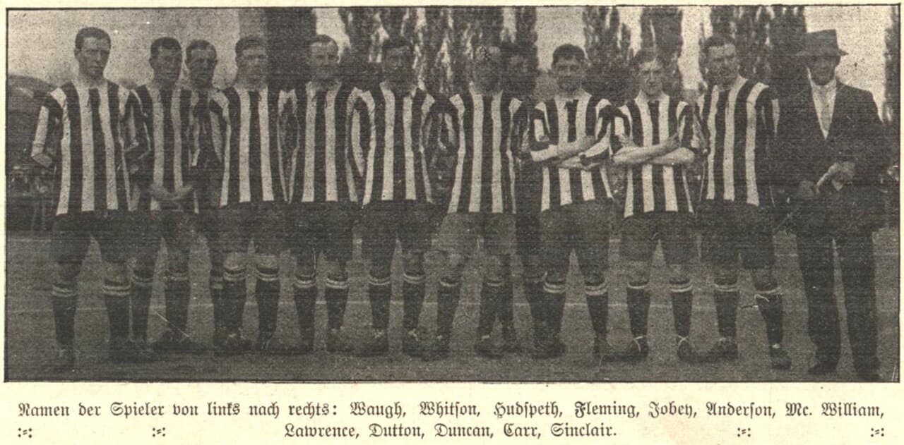 Newcastle United in Germany ahed of tghe match against 1. FC Pforzheim in May 1911. Result: 5:2