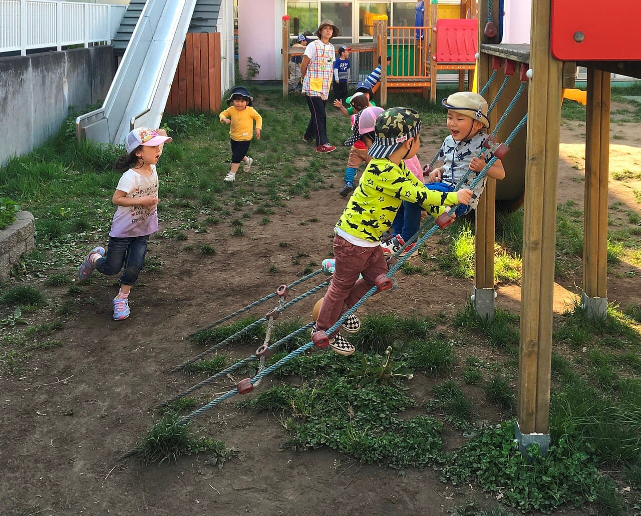 Children in a playground at a daycare center in Hakodate, Japan