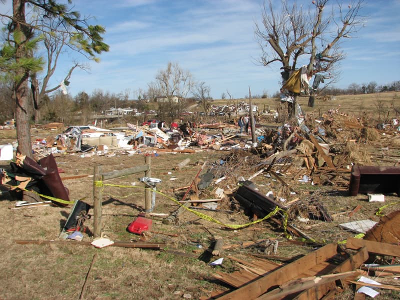 Severe tornado damage in Cincinnati, Arkansas following an EF3 tornado on December 31, 2010.