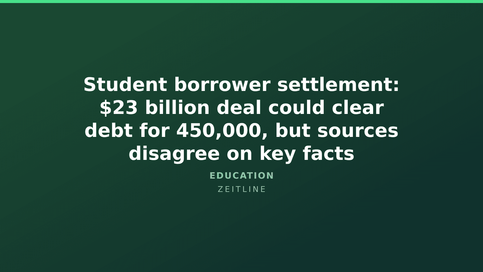 Student borrower settlement: $23 billion deal could clear debt for 450,000, but sources disagree on key facts — Zeitline cover graphic
