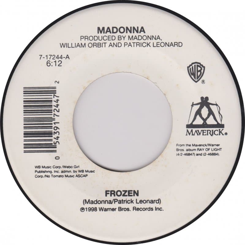 A label of U.S. vinyl release of "Frozen" by Madonna