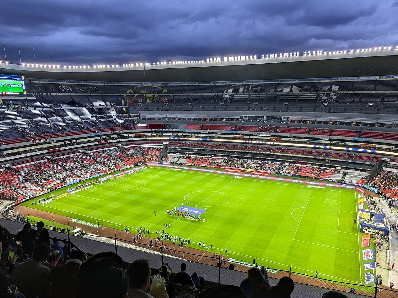 The teams line up for Club América vs. Club Necaxa in the Apertura stage of Liga MX at the Aztecs Stadium in Mexico…