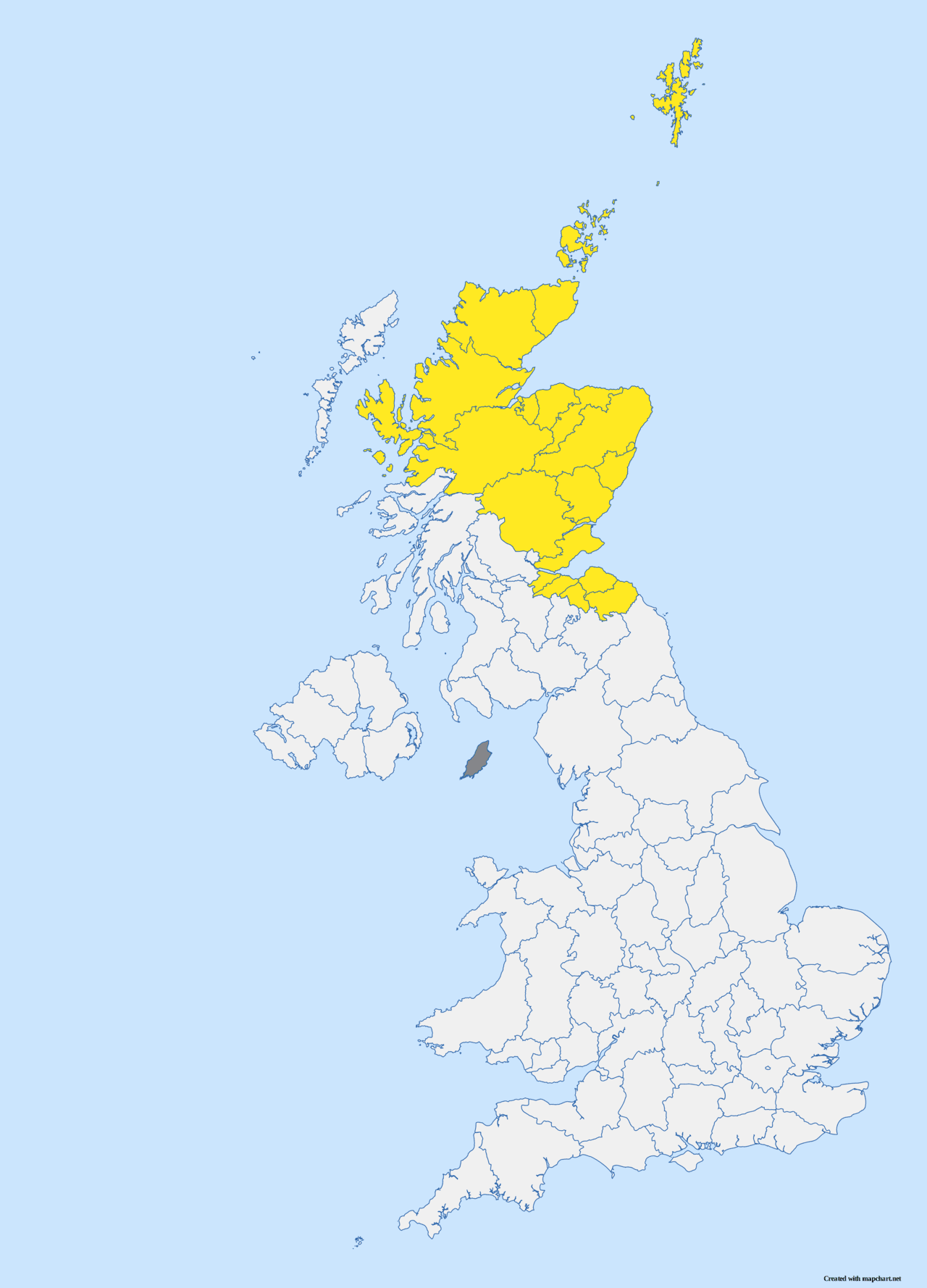 A map of the United Kingdom showing the weather warnings issued by the Met Office for Storm Amy on 5 October 2025