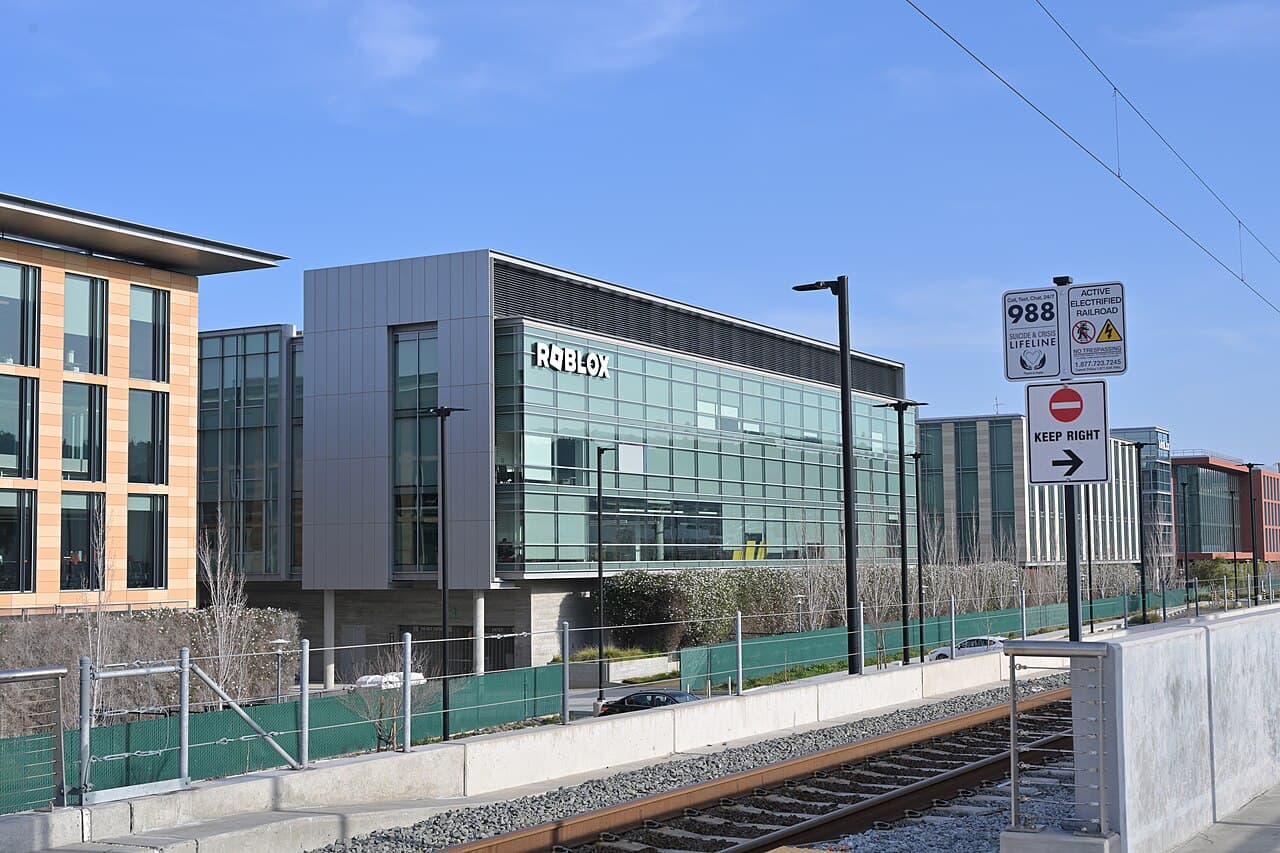 The Roblox building in San Mateo, California, as seen from the Caltrain station