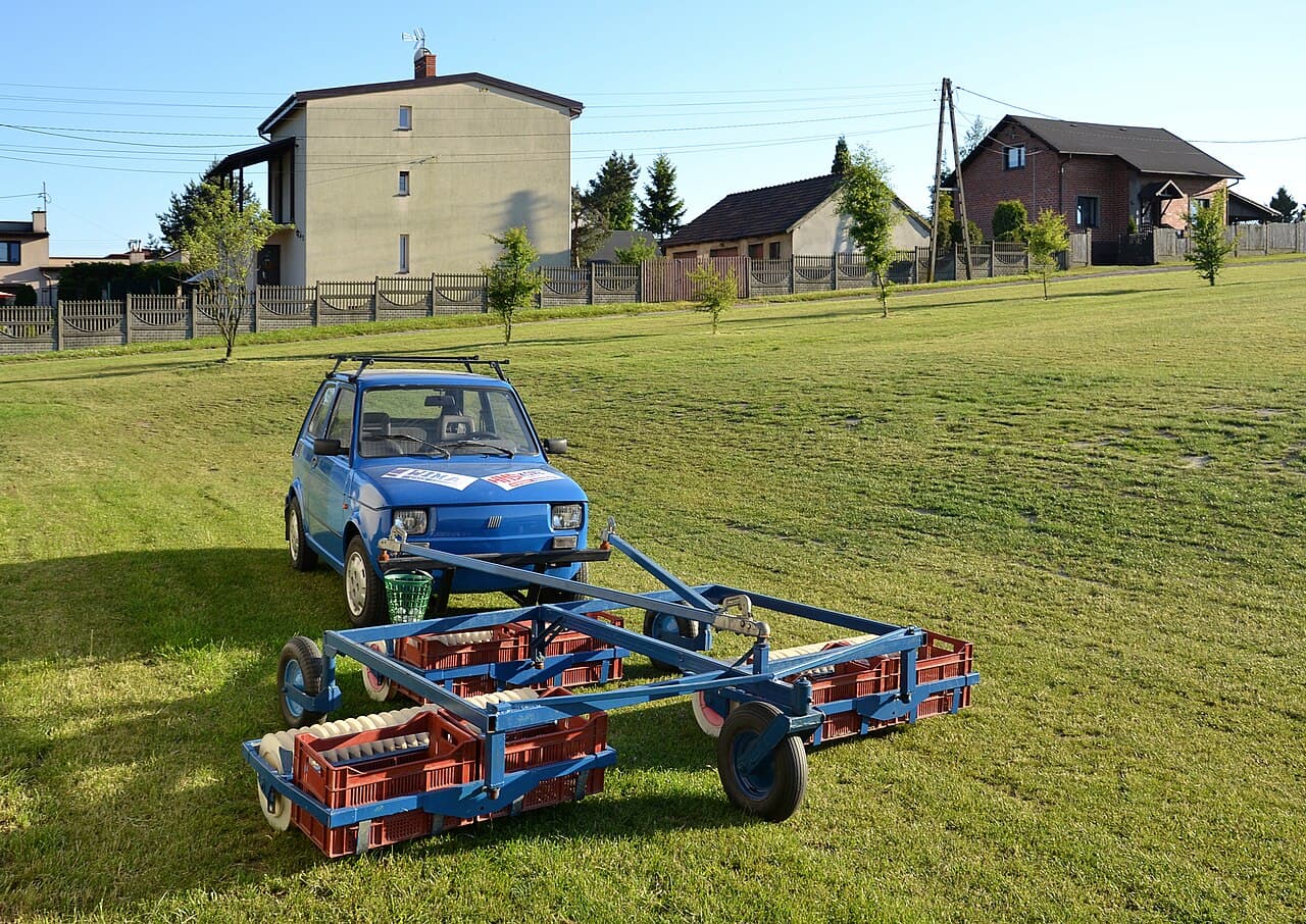 Golf course Mikołów (Nicolei), Silesia. Fiat 126p