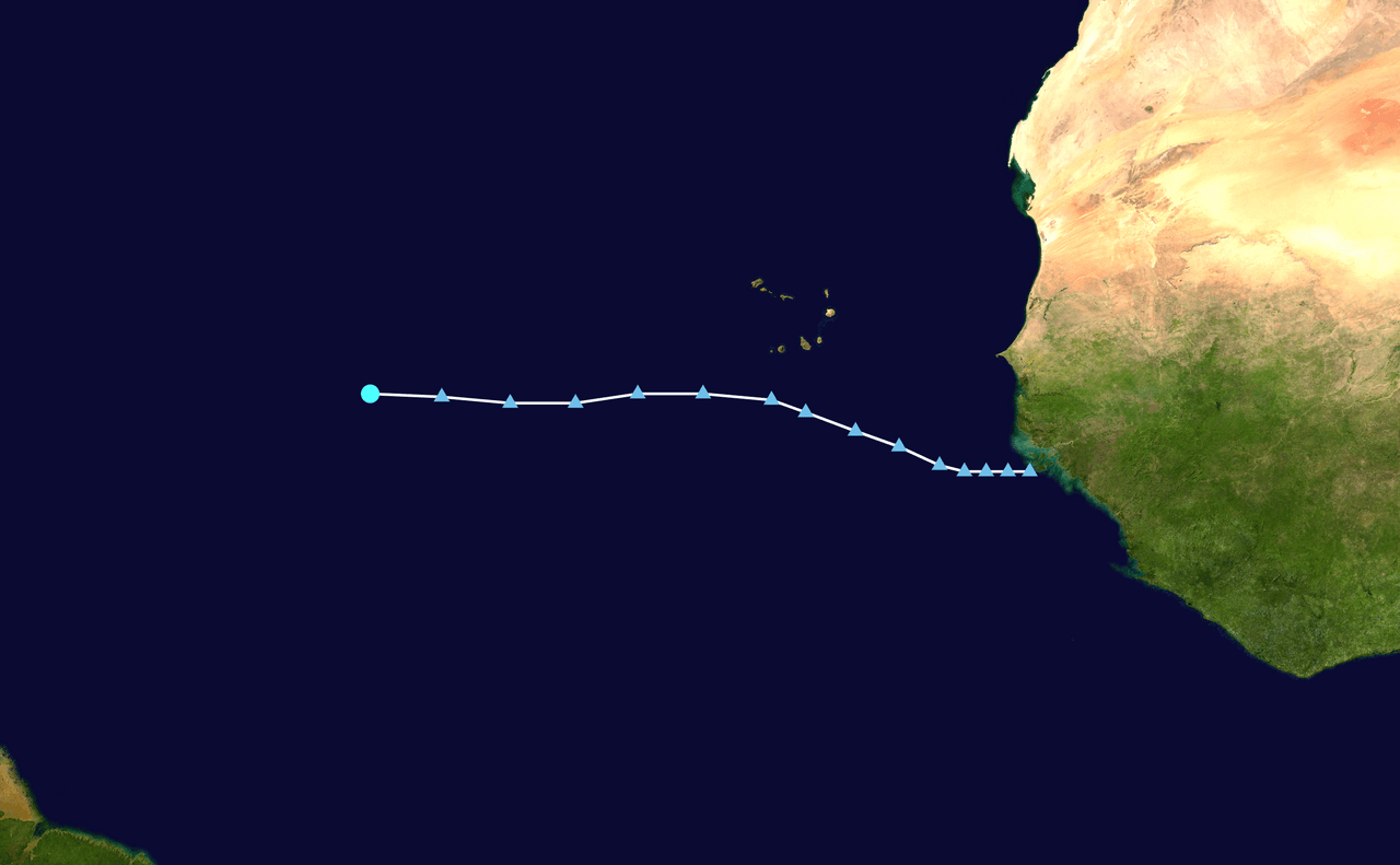 Track map of Tropical Storm Dolly of the 2026 Atlantic hurricane season . The points show the location of the storm at…