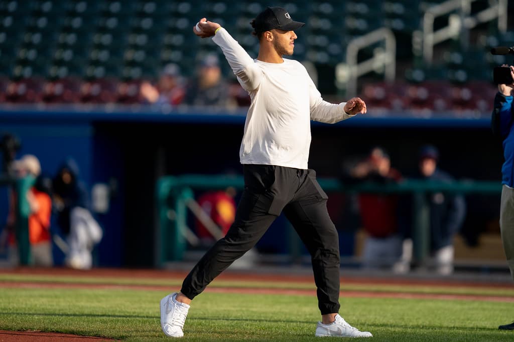 First pitch by former Nebraska QB Adrian Martinez