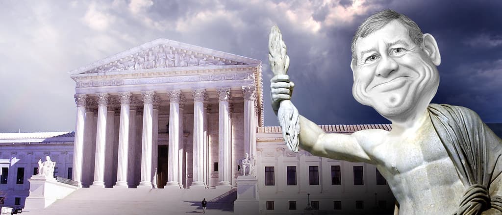 John Roberts, as Zeus, ruling from on high.